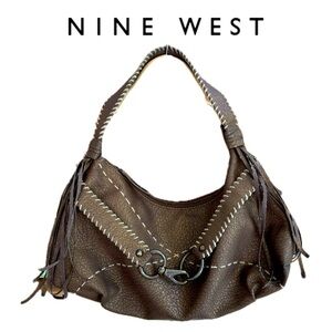 Nine West bronze purse shoulder bag fringe detailed inner zippered pockets